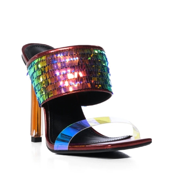 Akira NIB Gorgeous Rainbow Sequin Sandals - Picture 8 of 12